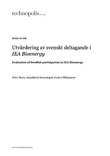 IEA Bioenergy – Evaluation of Swedish participation