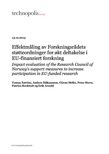 Impact evaluation of the Research Council of Norway’s support measures to increase participation in EU -funded research