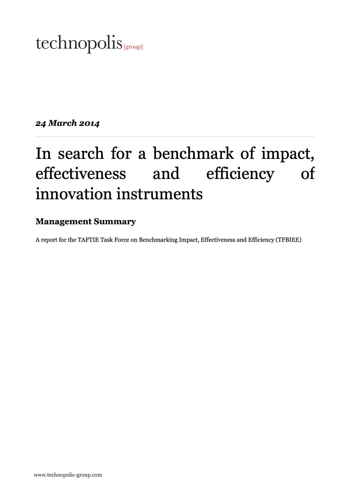 Benchmarking evaluation practices for The European Association for Innovation Agencies (TAFTIE) Management Summary