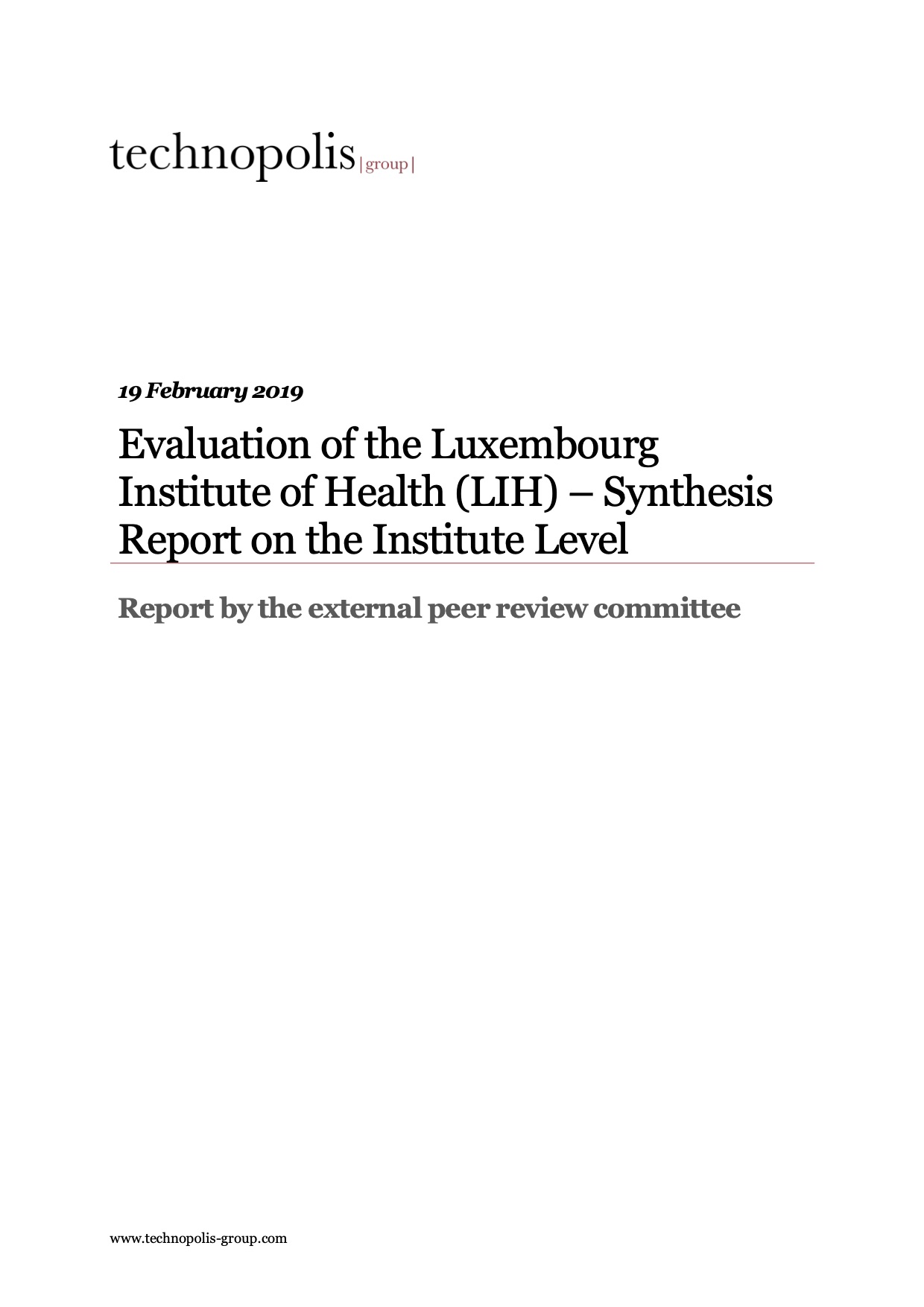 Evaluation of the Luxembourg Institute of Health (LIH)