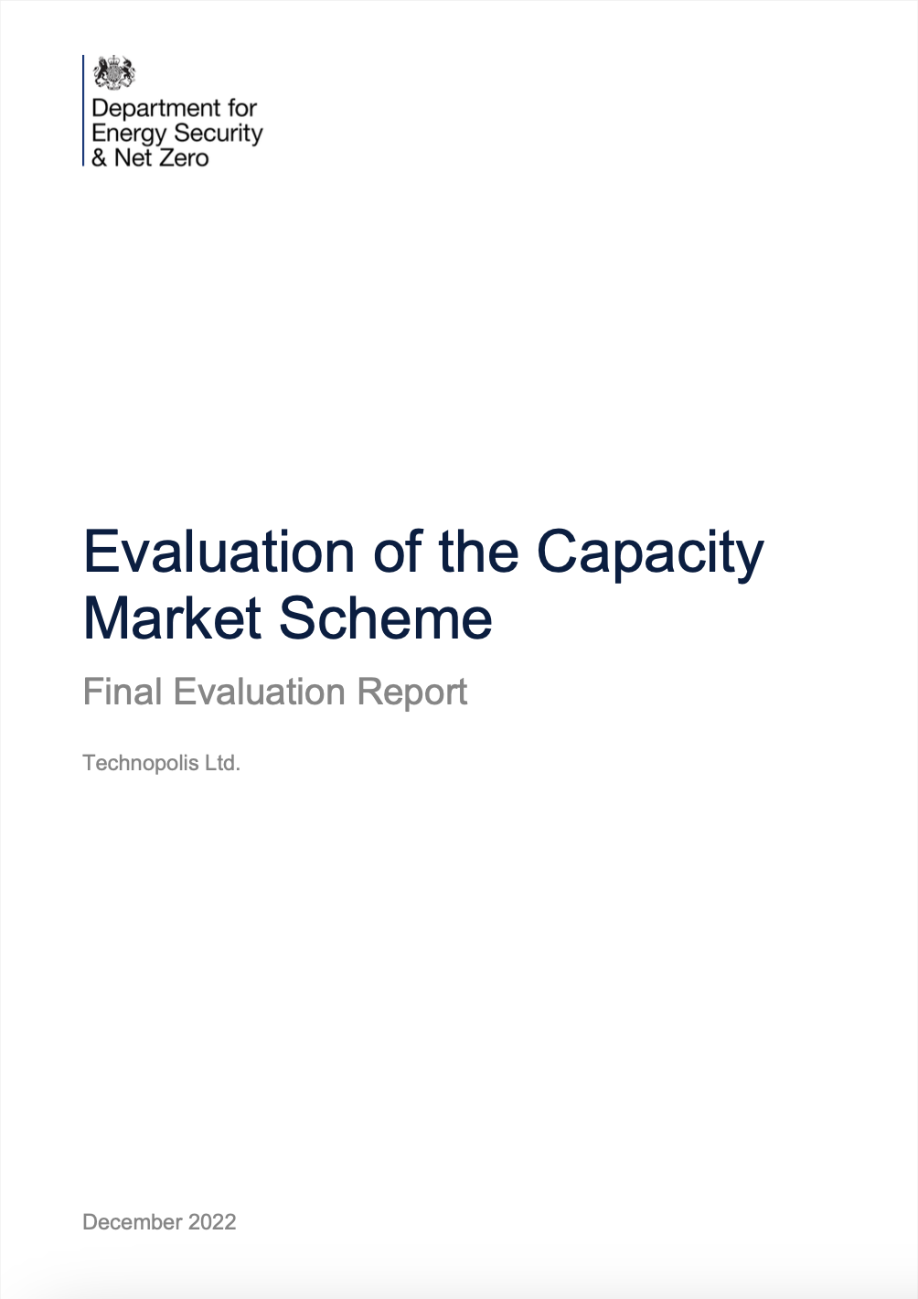 Evaluation of the Capacity Market scheme