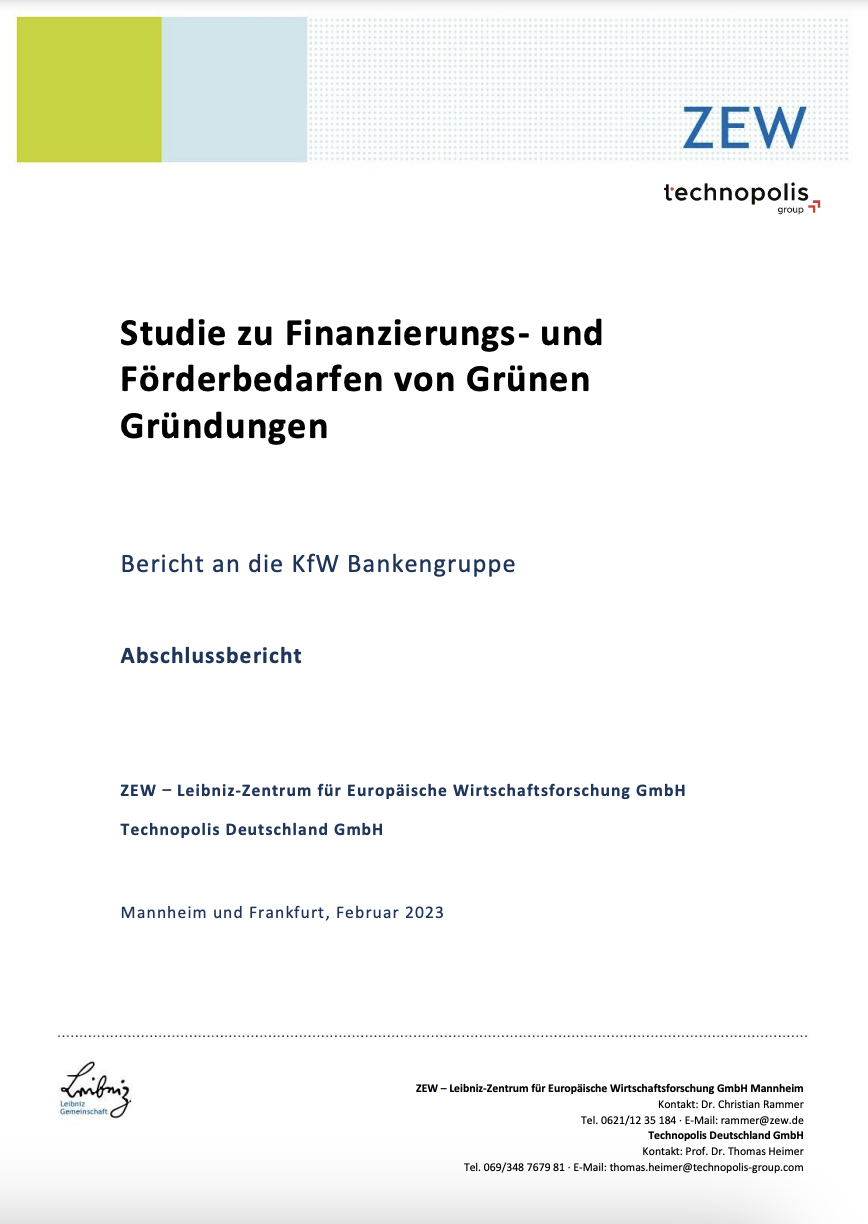 Study on the Financing and Funding Needs of Green Start-ups
